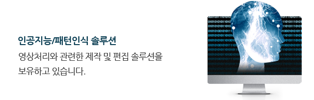 인공지능/패턴인식 솔루션 : 영상처리와 관련한 제작 및 편집 솔루션을 보유하고 있습니다.